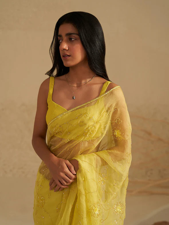 Floret Silk Organza Saree Set