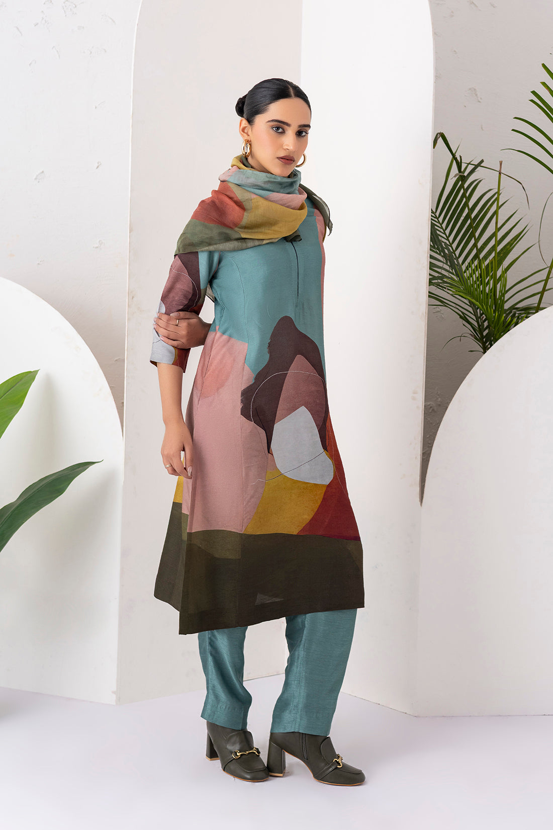 Multicoloured Viscose Dupion Printed Tunic  (1 PC)