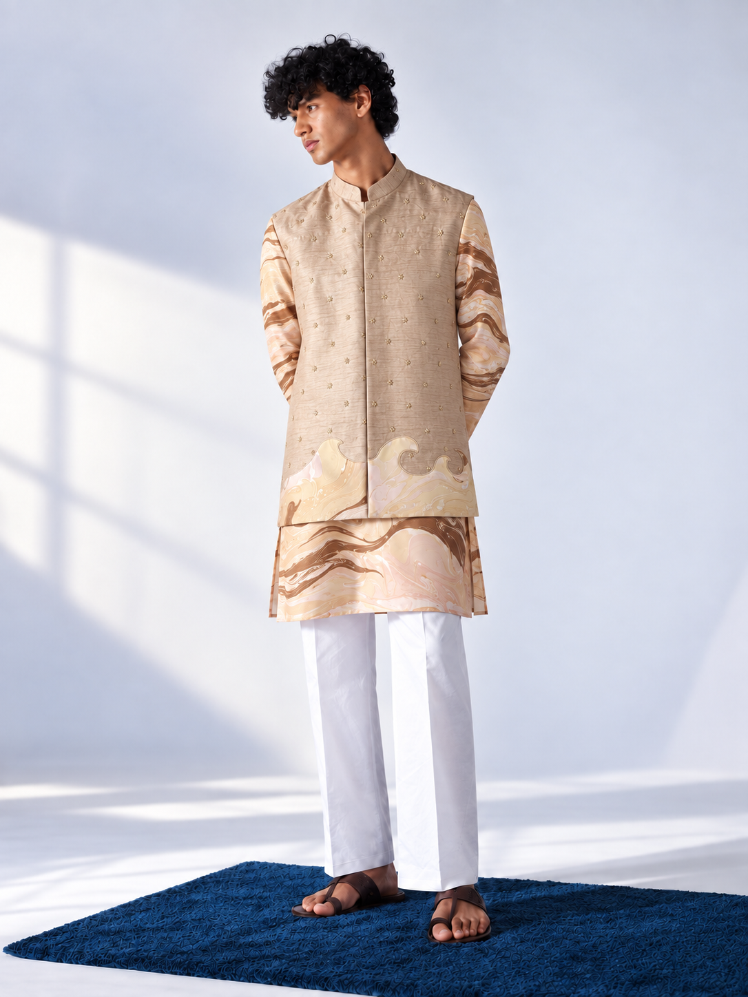 Champagne Embroidered Marbled Bandi