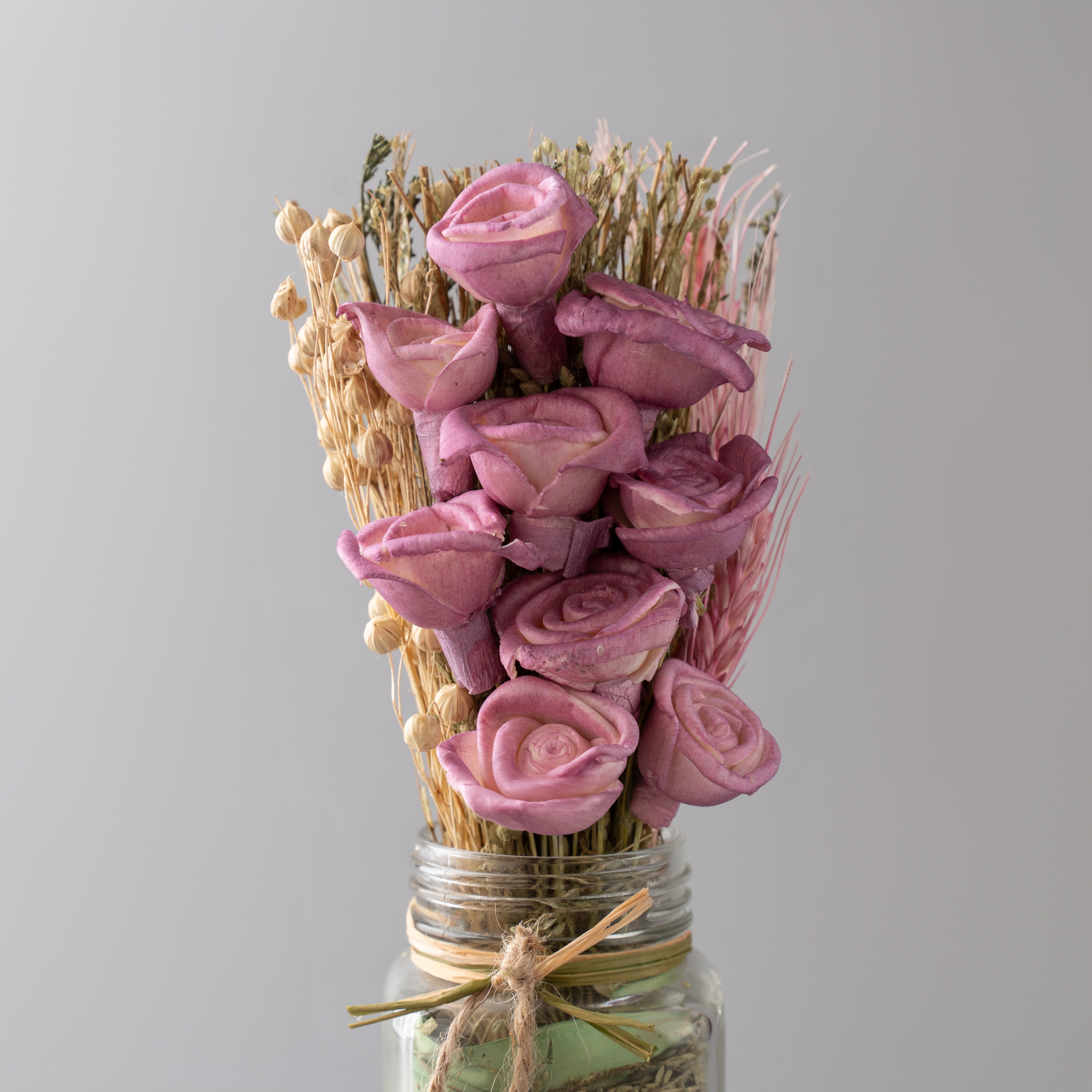 Rosy Reverie - Dry mix floral arrangement in glass vase