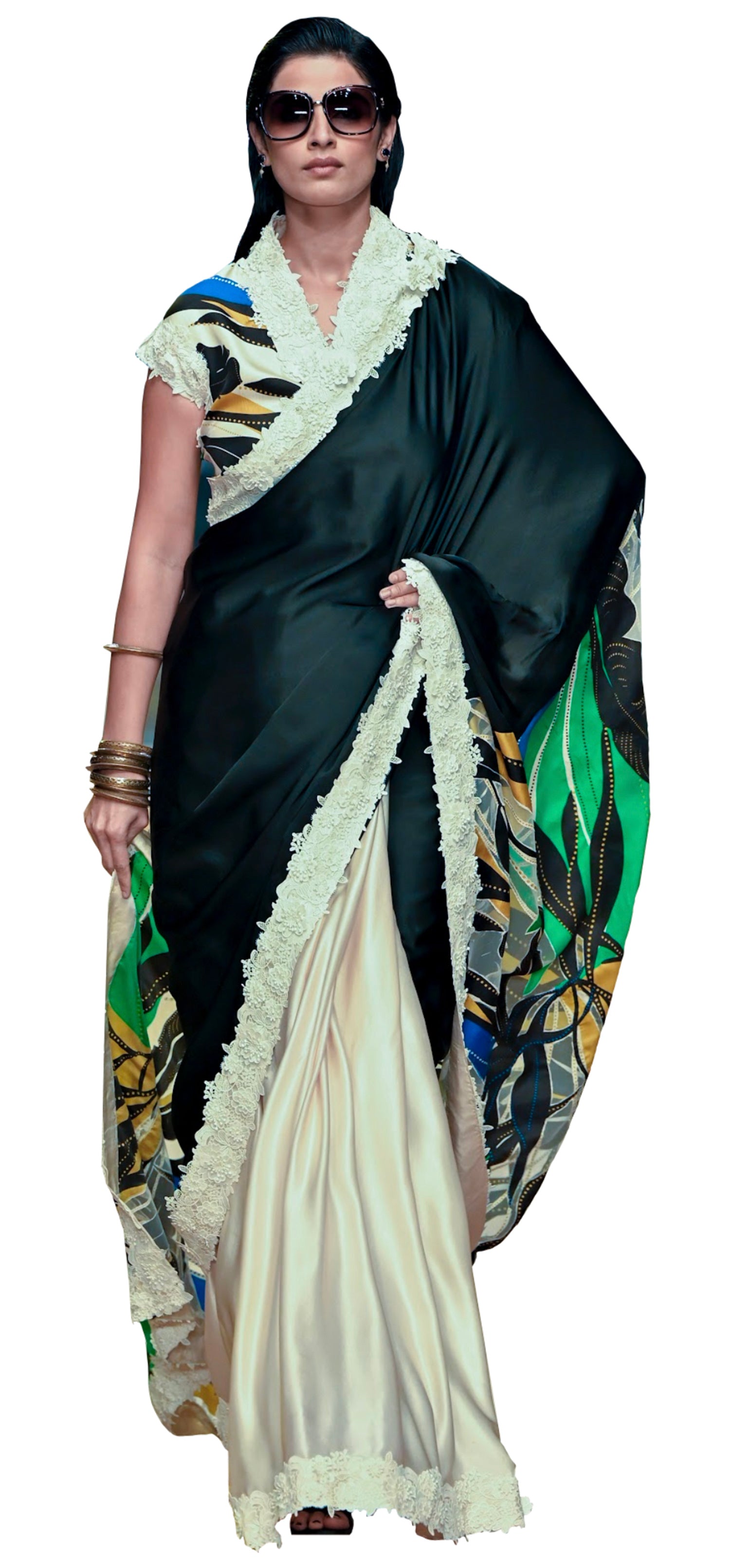 Printed blouse with a palus of satin