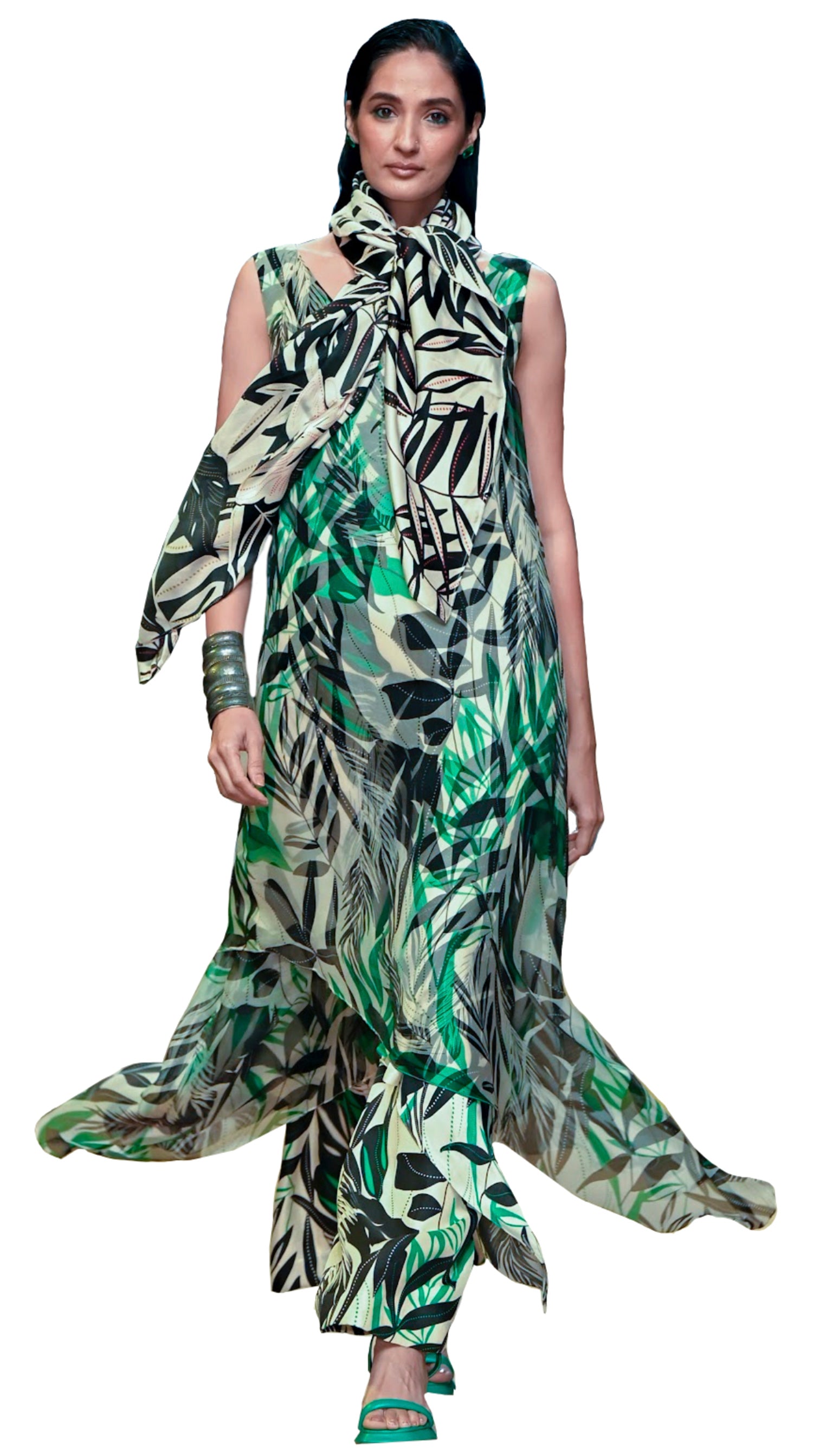 Printed symmetrical dress with pants