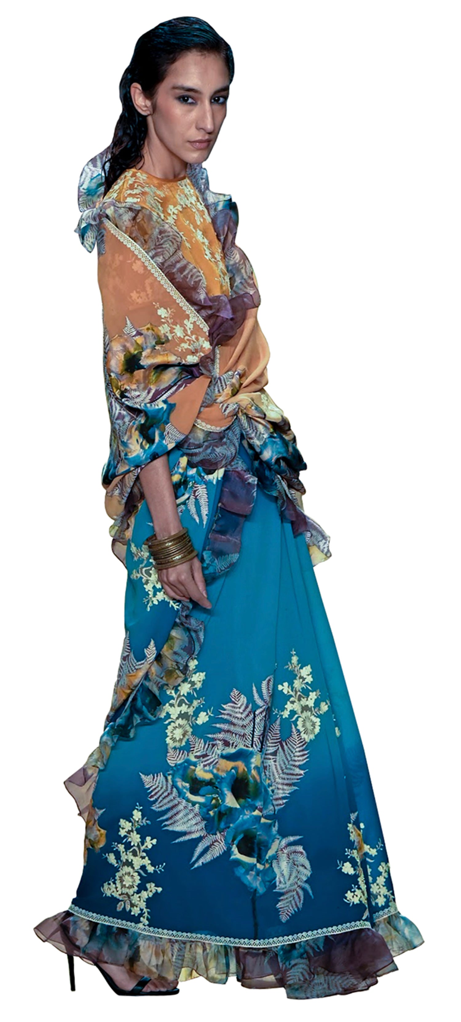 Laser cut embroidered saree