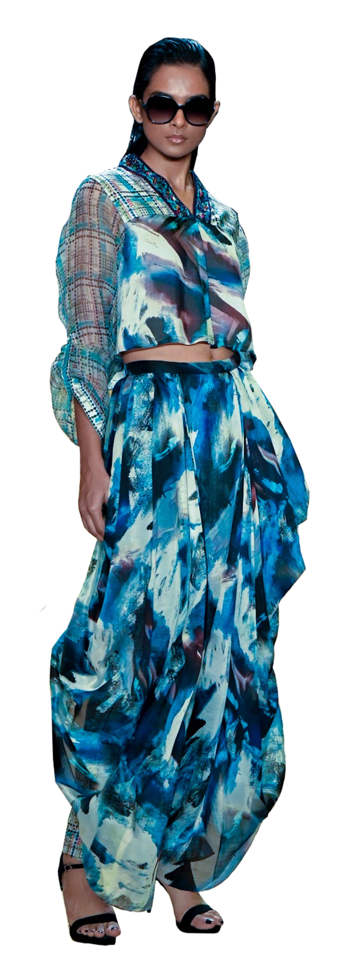 Printed dhoti pants and short top