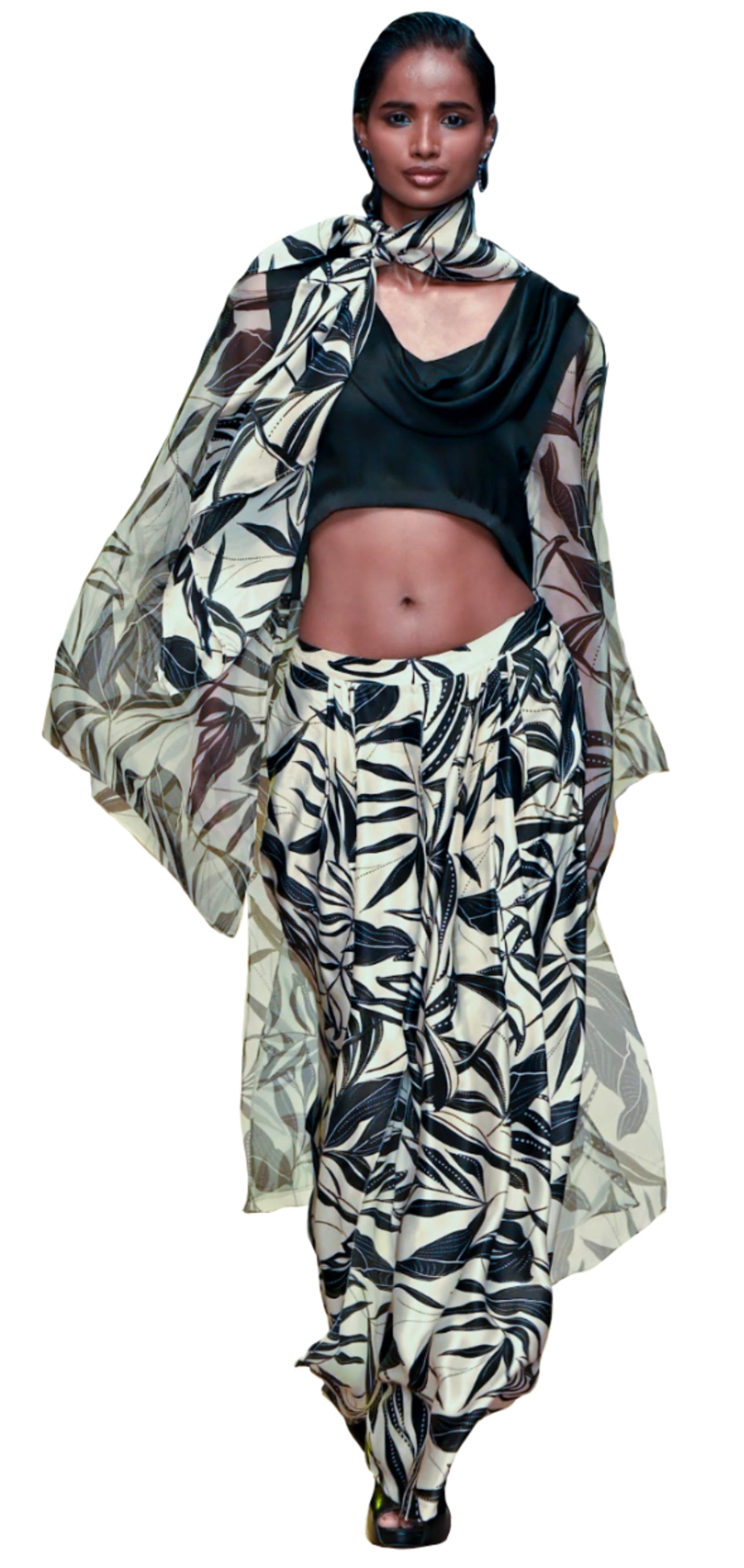 Cowl dhoti with satin blouse