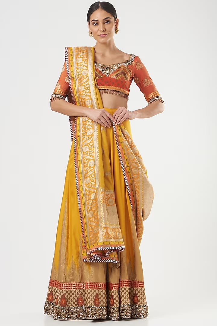 Mustard Embroidered Lehenga Set
