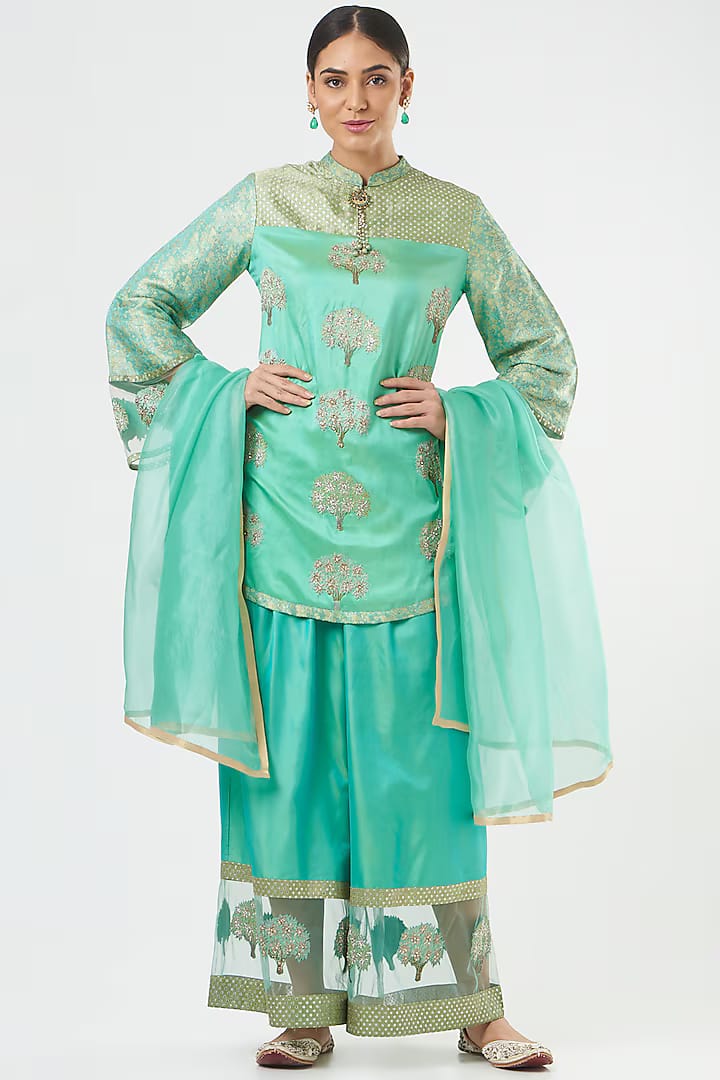 Green Embroidered Kurta Set