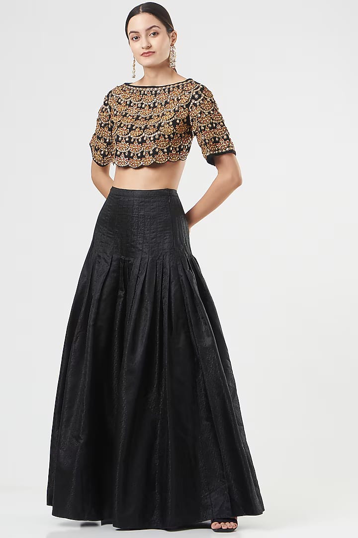 Black Italian Silk Skirt Set