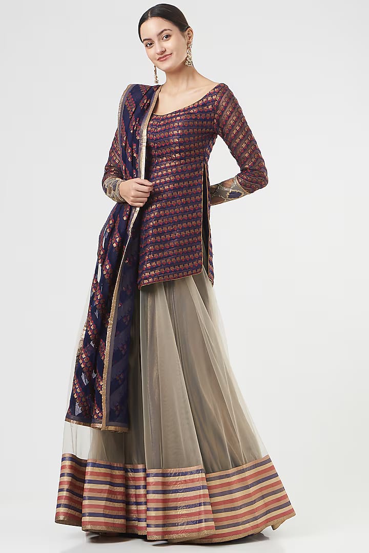 Grey Embroidered Lehenga Set