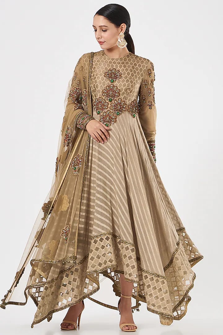 Beige Embroidery Anarkali Set