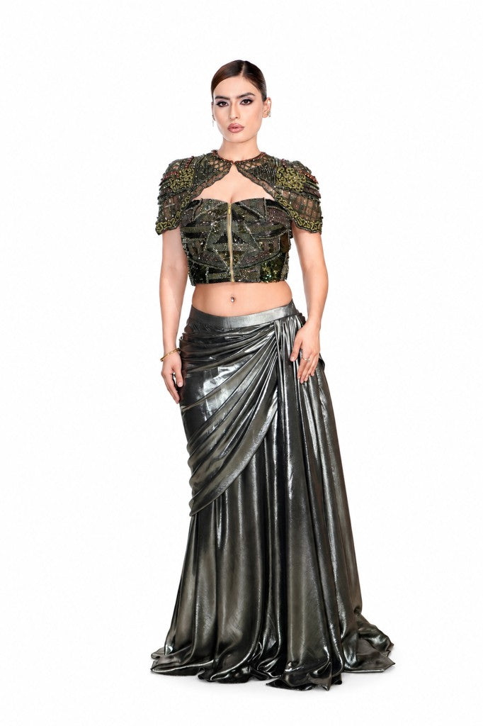 Metallic Drape Skirt Corset and Cape