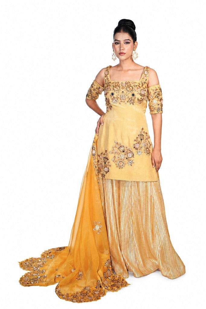 Off Shoulder Short Shirt with Garara and Dupatta
