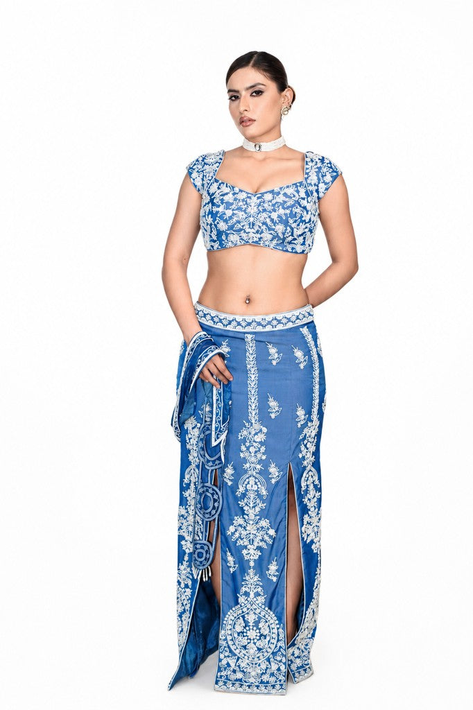 Soft Denim Skirt Blouse and Dupatta