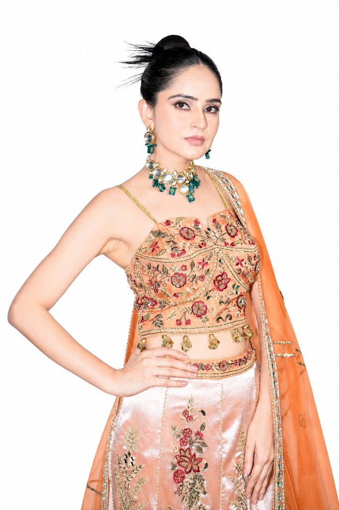 Shaded Brocade Fishcut Lehenga Blouse and Dupatta