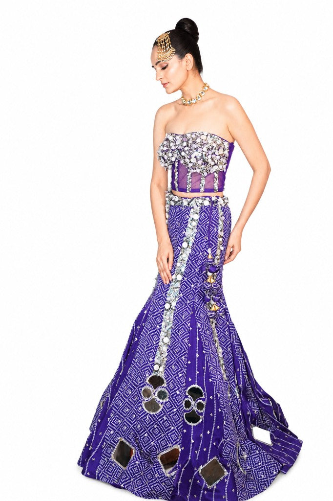 Double Design Bandani Fishcut Lehenga With Corset and Dupatta
