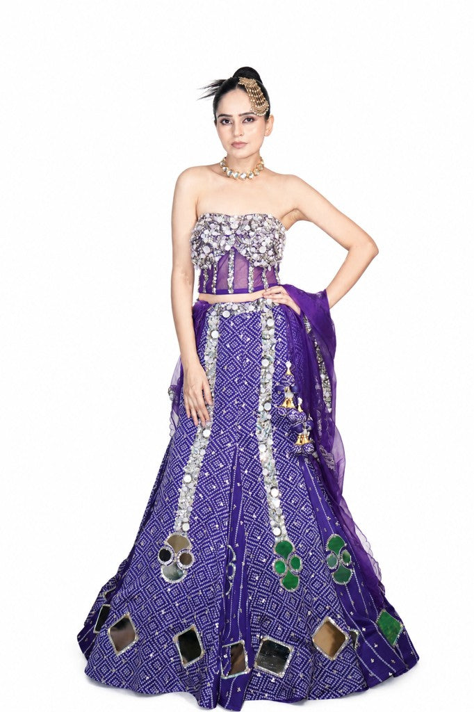 Double Design Bandani Fishcut Lehenga With Corset and Dupatta