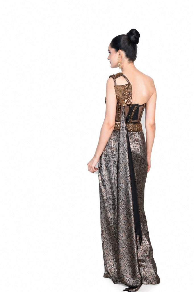 Animal Print Drape Skirt Corset Saree