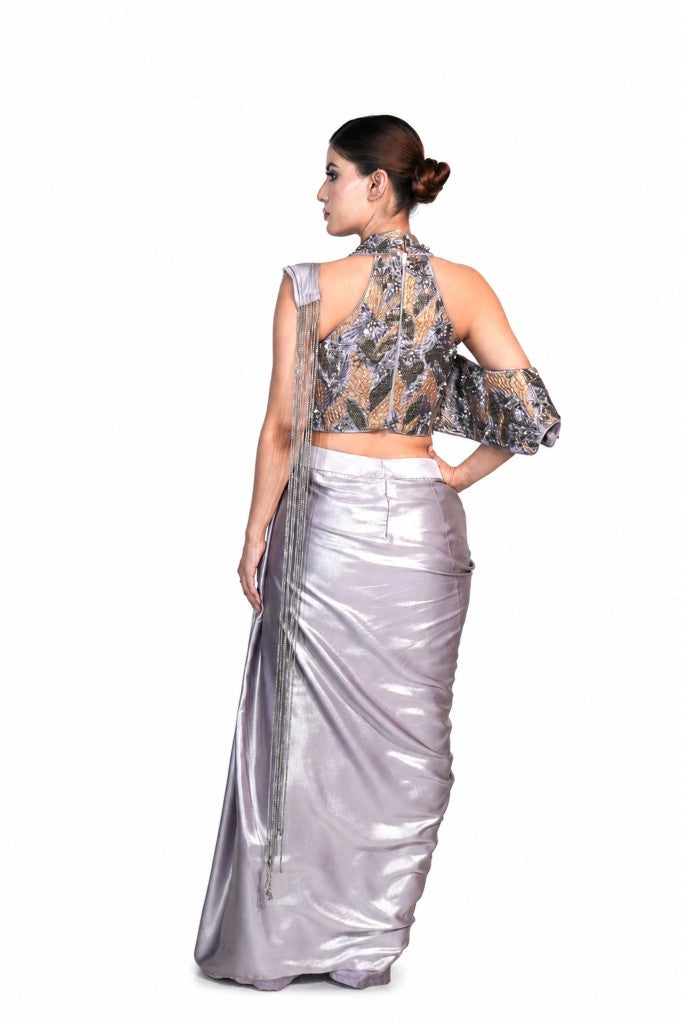 Move Grey Drape Saree with Halter Blouse