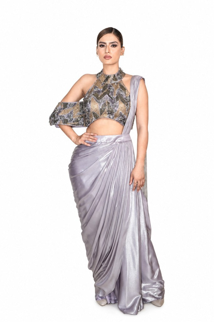 Move Grey Drape Saree with Halter Blouse