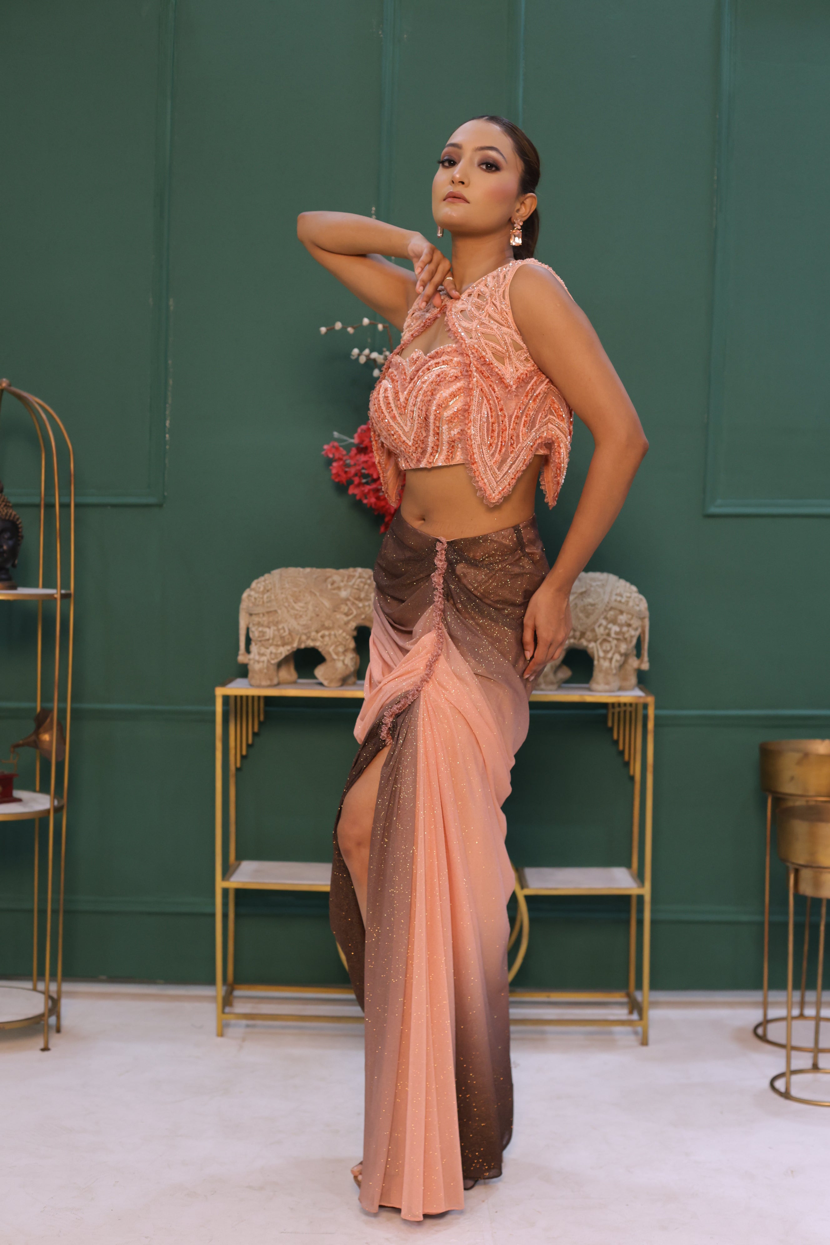 Drape Skirt Cutwork Jacket Blouse