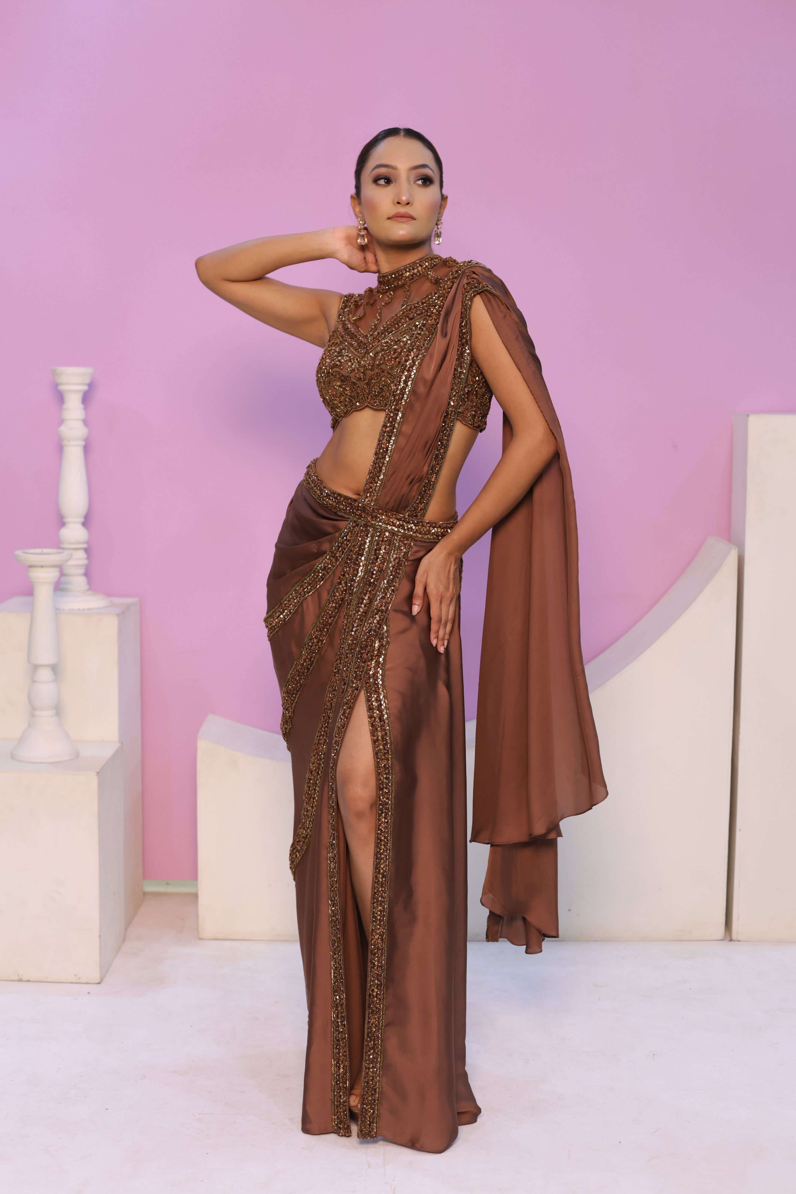 Brown Drape Saree Blouse