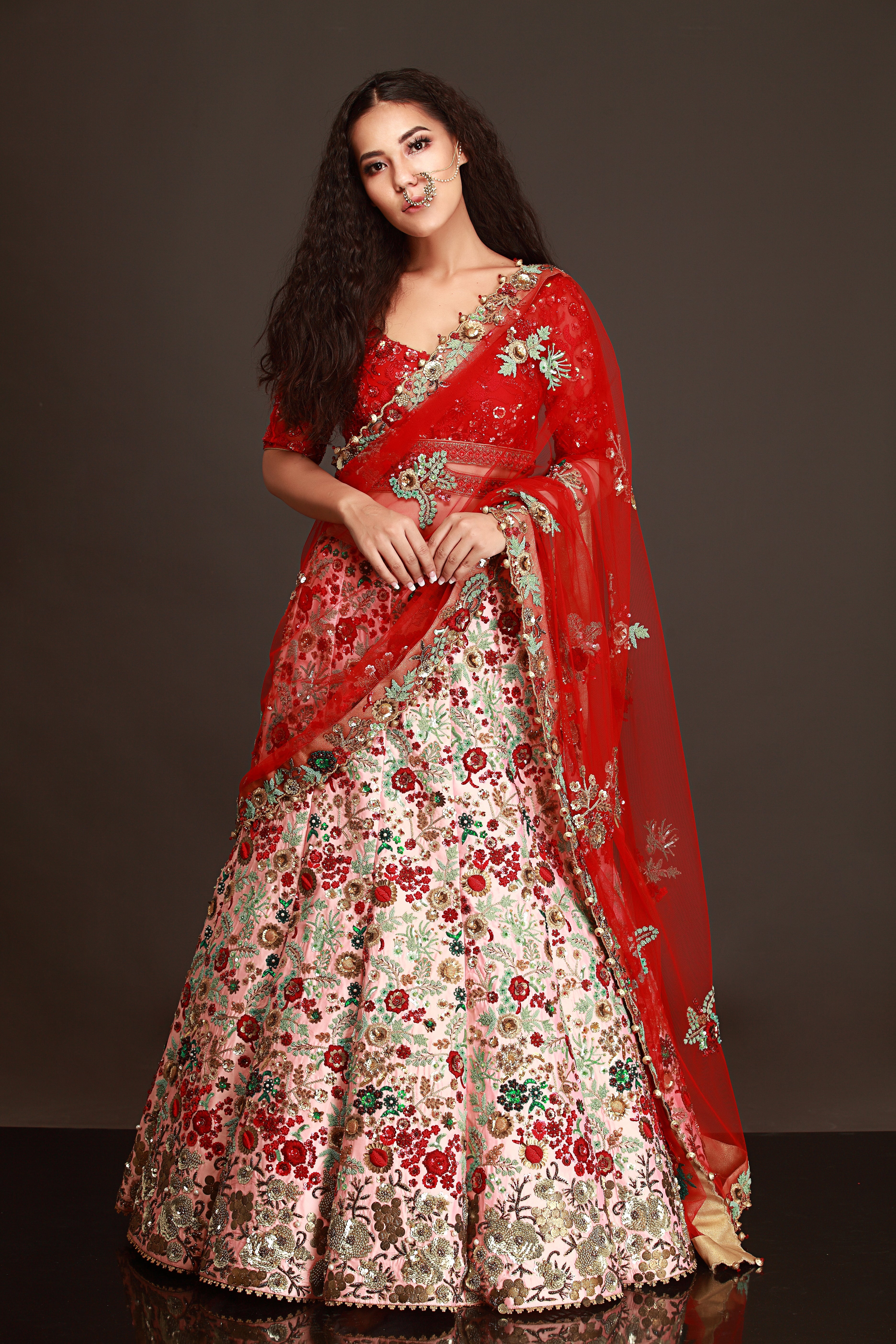 Peach Maroon Bridal Lehenga