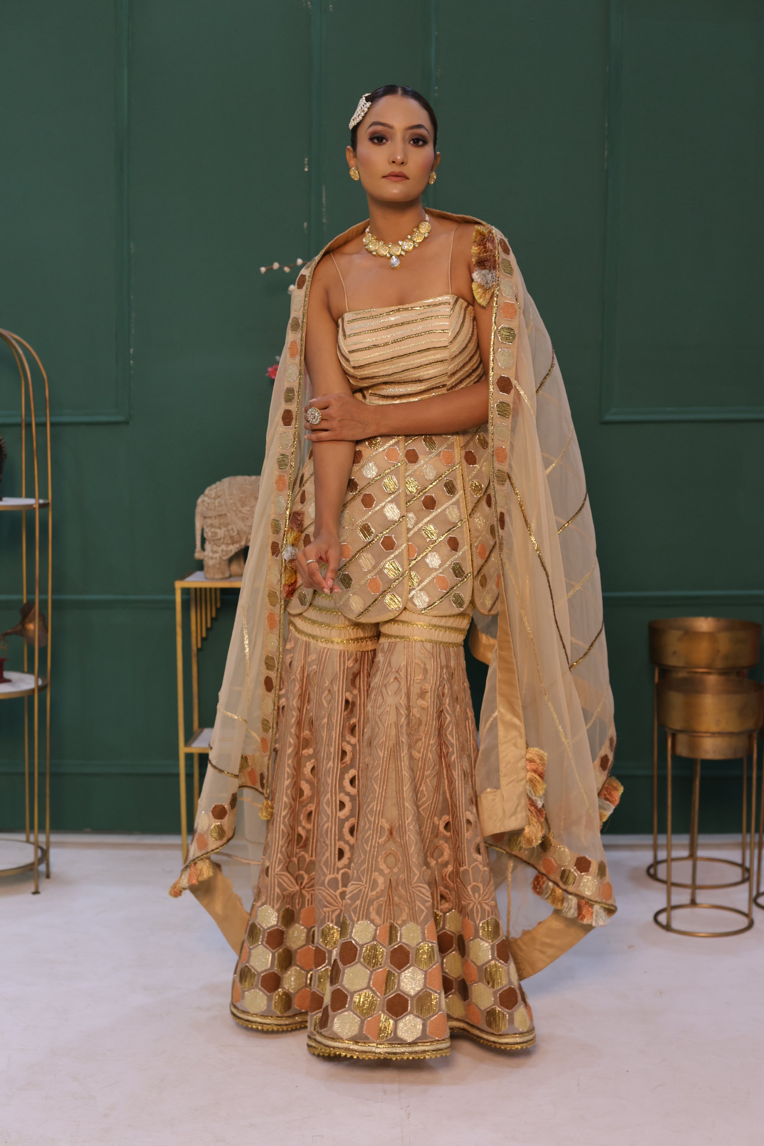 Silk Organza with cutwork sharara