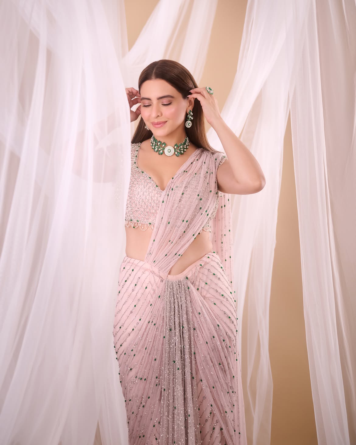 Baby Pink Draped Saree Set