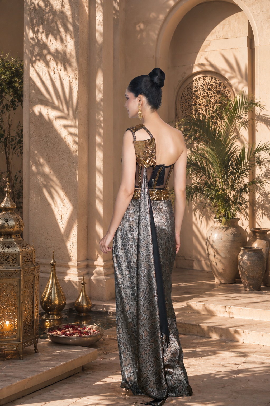 Animal Print Drape Skirt Corset Saree