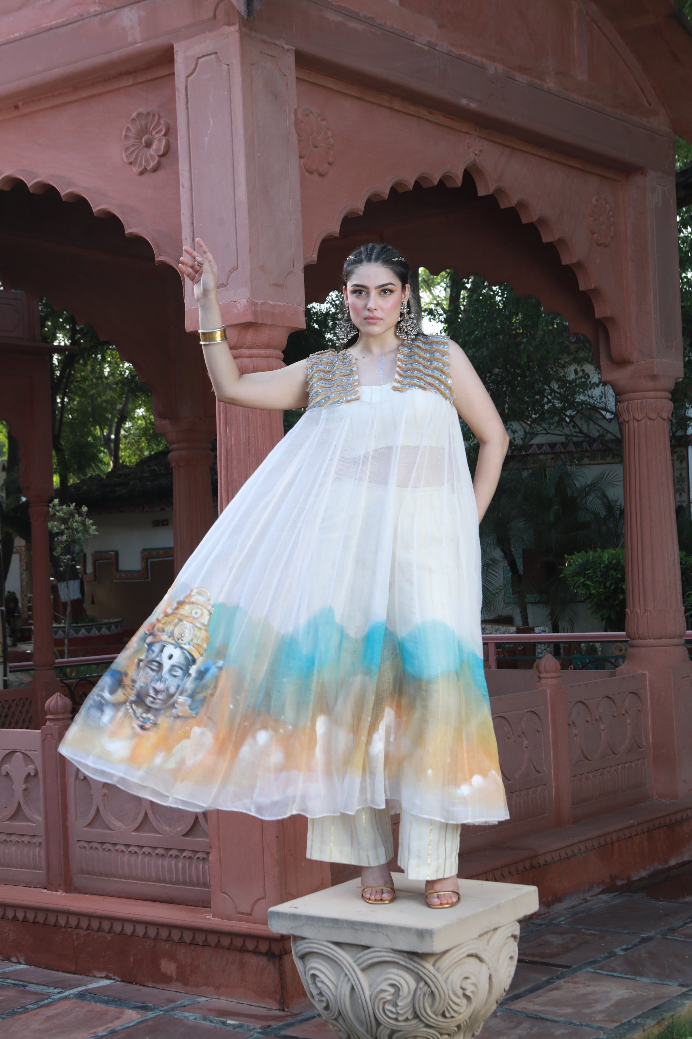 HAND PAINTED KOTA DORIA KURTA AND COTTON TUBE AND PANTS