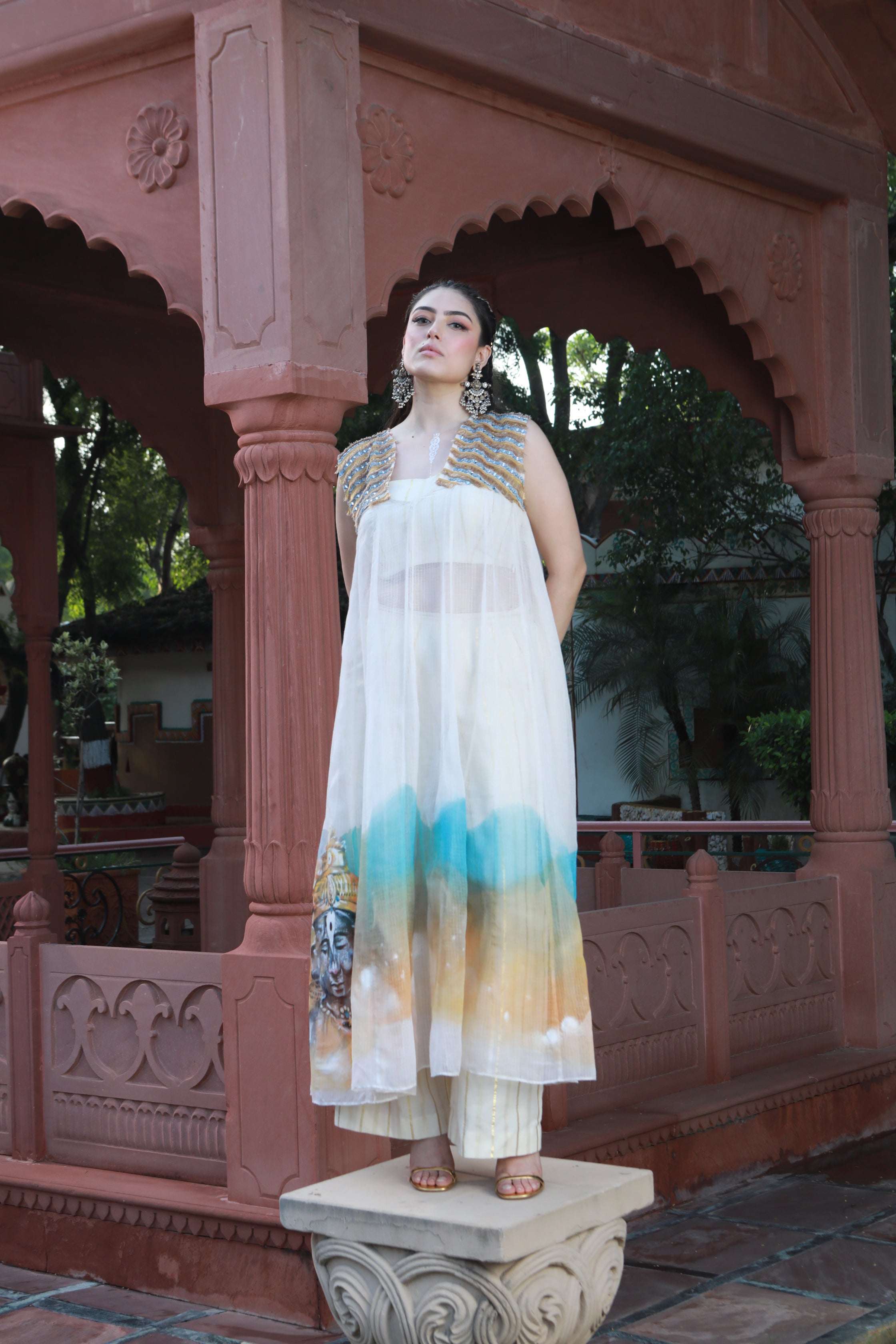 HAND PAINTED KOTA DORIA KURTA AND COTTON TUBE AND PANTS