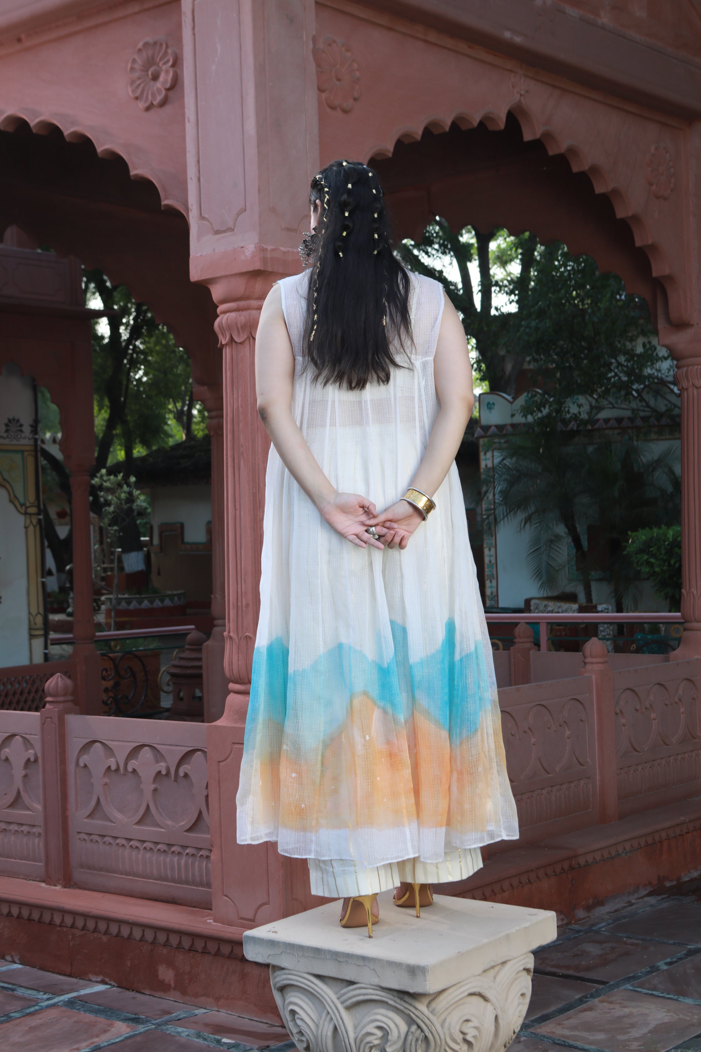 HAND PAINTED KOTA DORIA KURTA AND COTTON TUBE AND PANTS