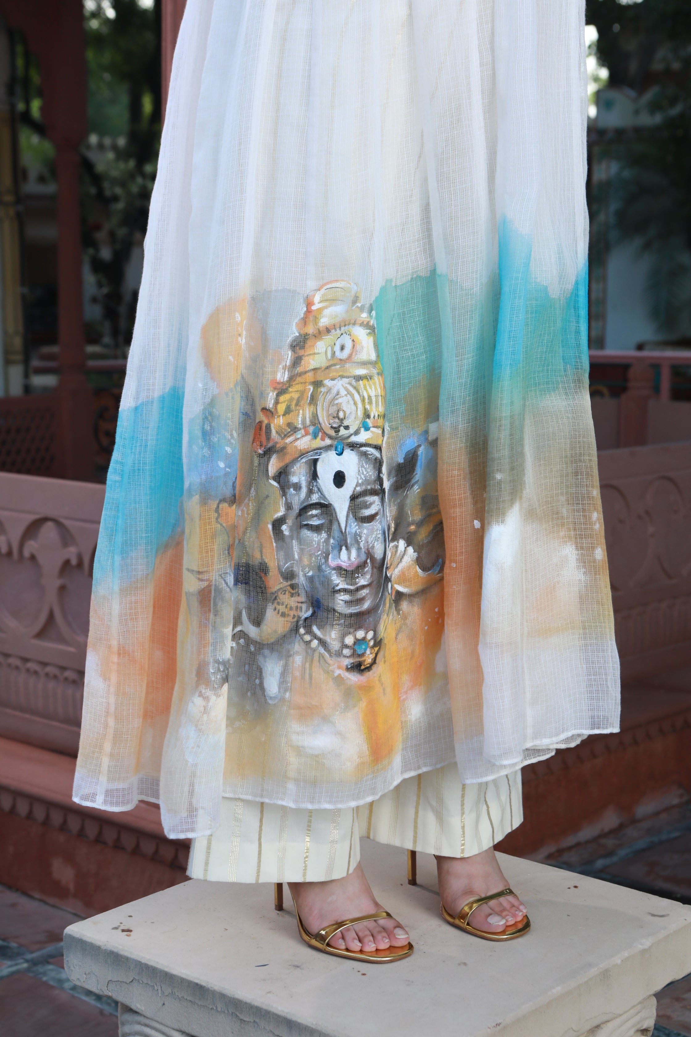 HAND PAINTED KOTA DORIA KURTA AND COTTON TUBE AND PANTS