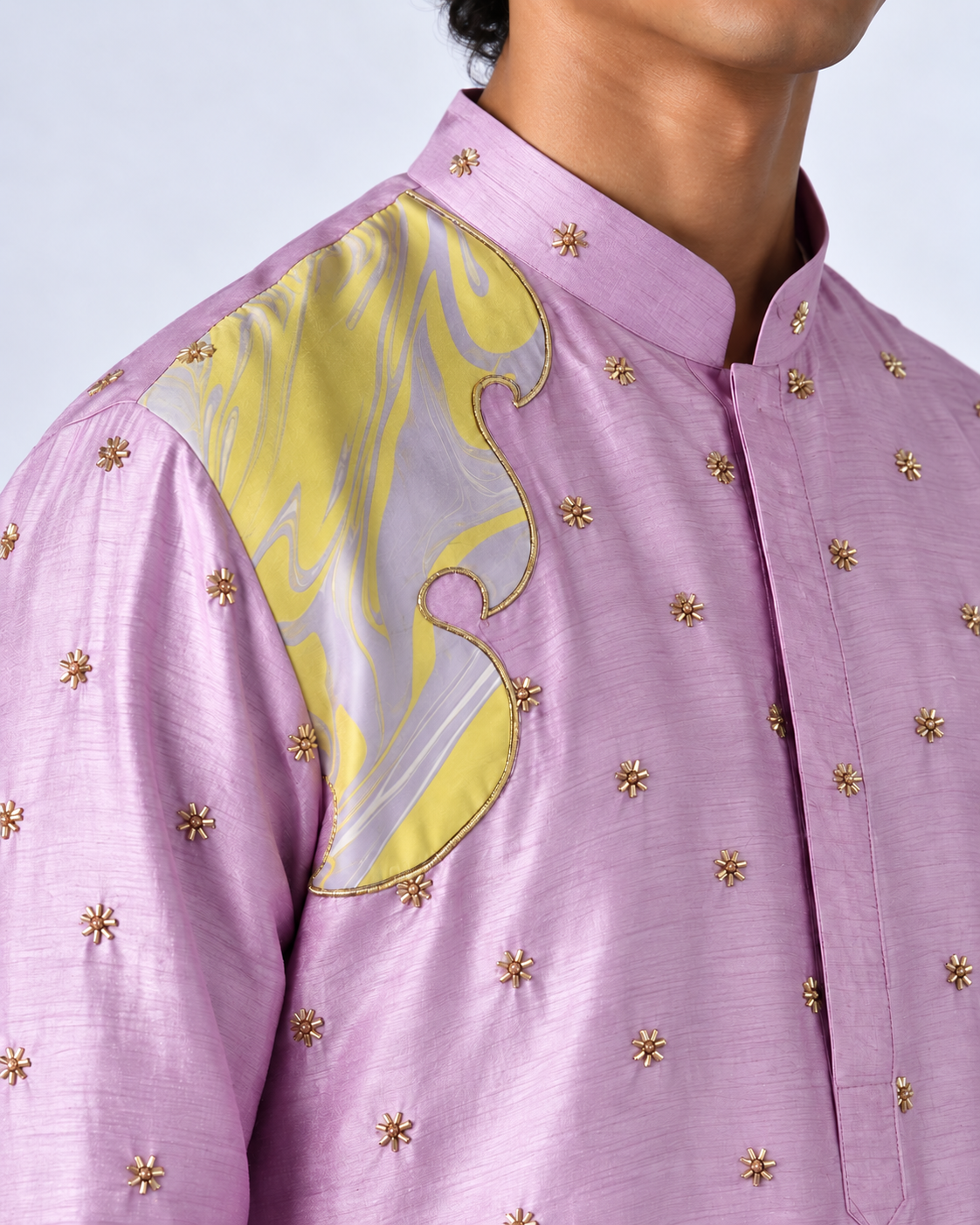 Lilac Embroidered Marble Appliqué Kurta - Pant Set