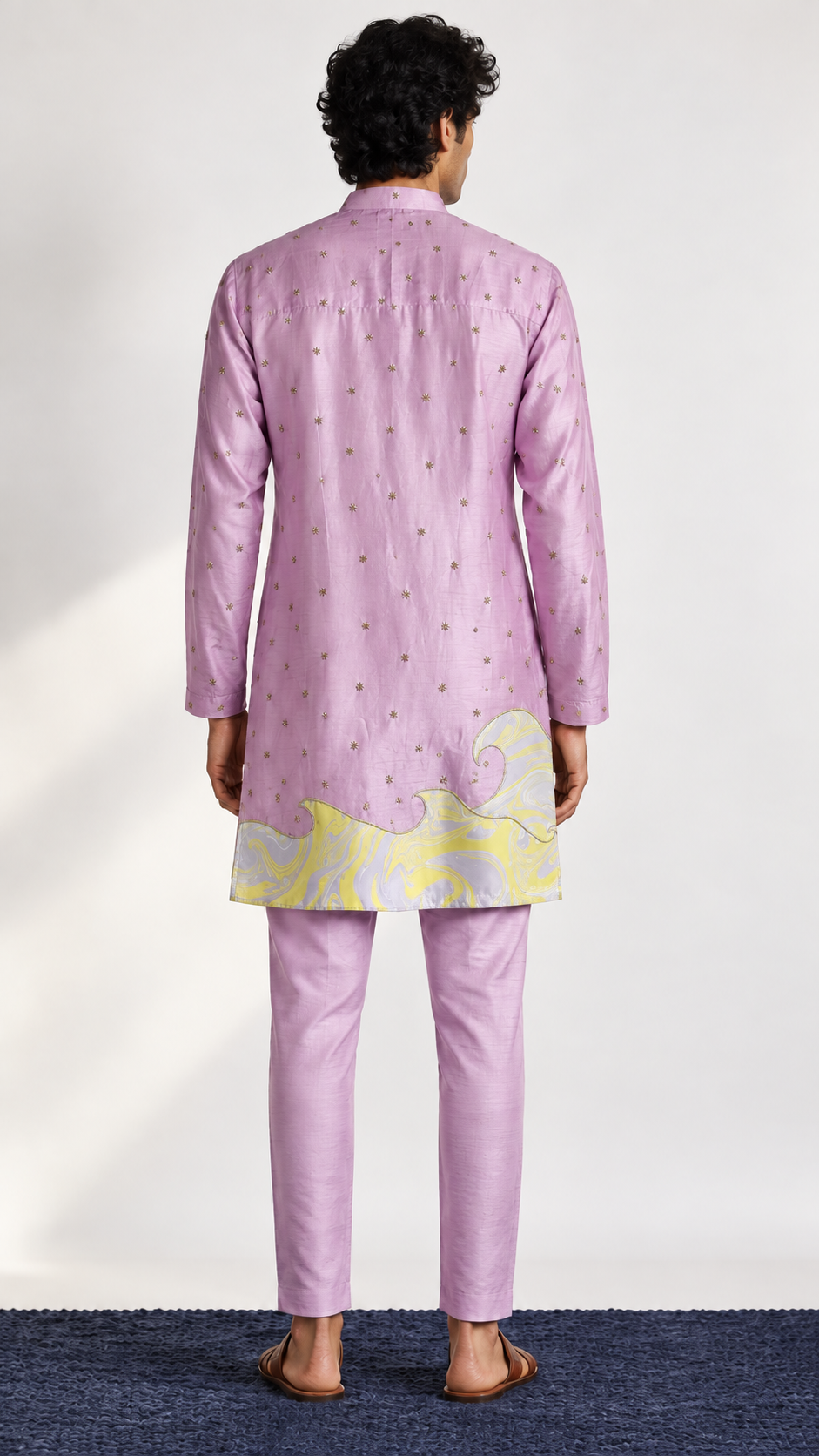 Lilac Embroidered Marble Appliqué Kurta - Pant Set