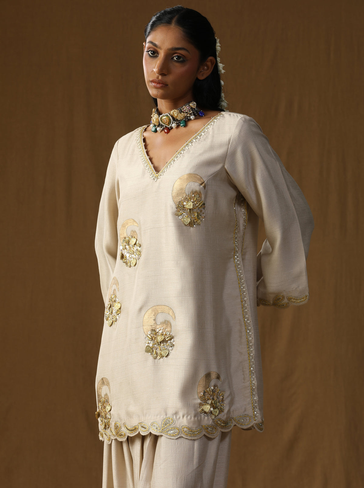 Vrinda — Beige Mritika Embroidered Suit Set