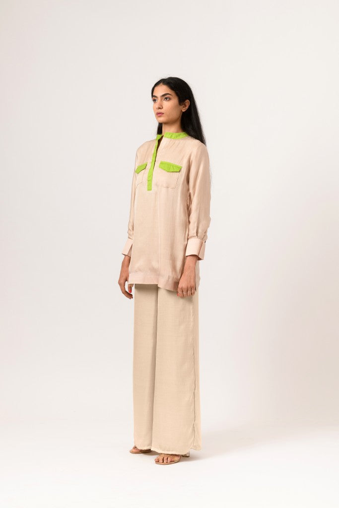 Ecru Green Half Half Blouse