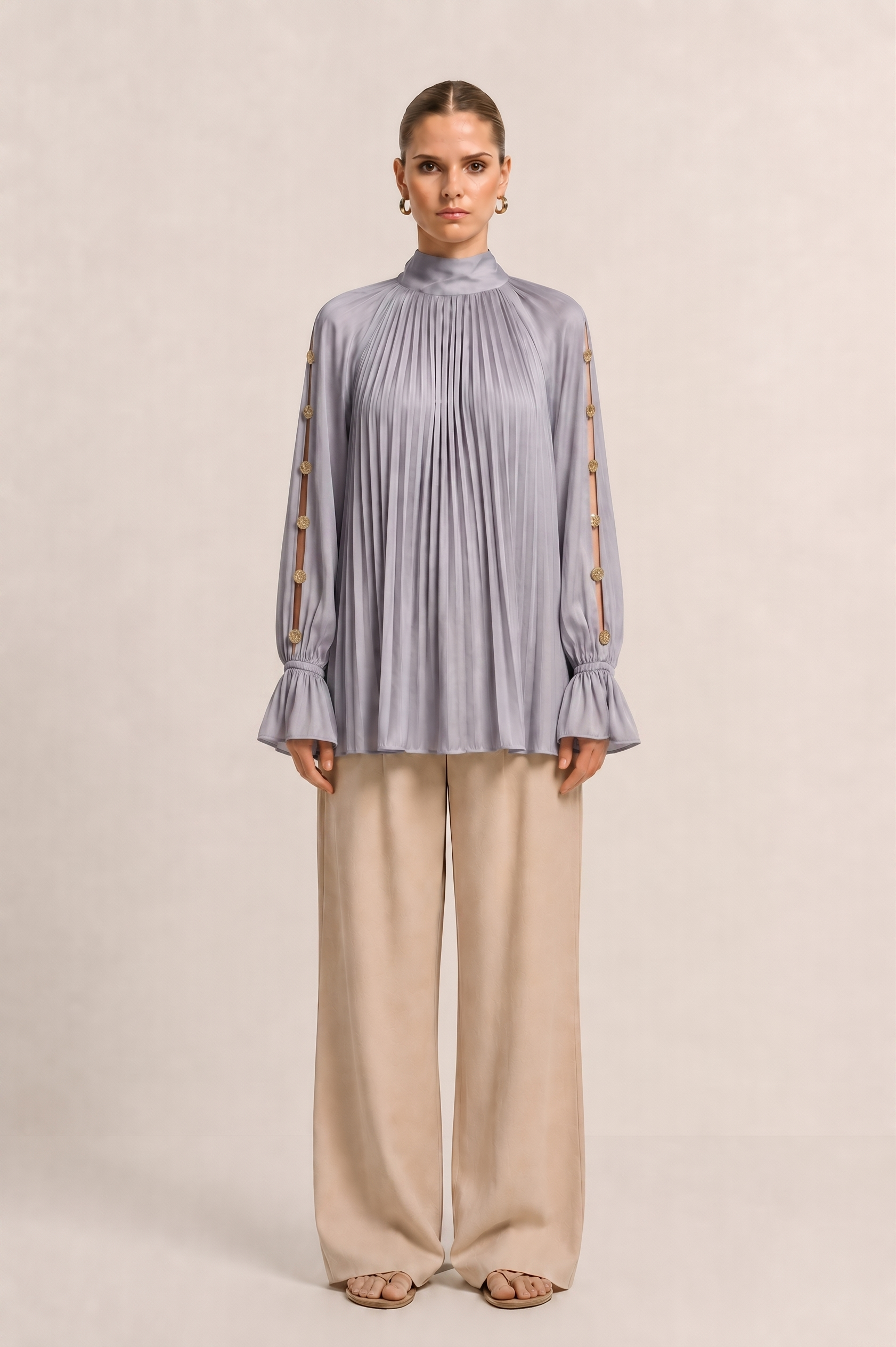 Steel Grey Halter Neck Blouse
