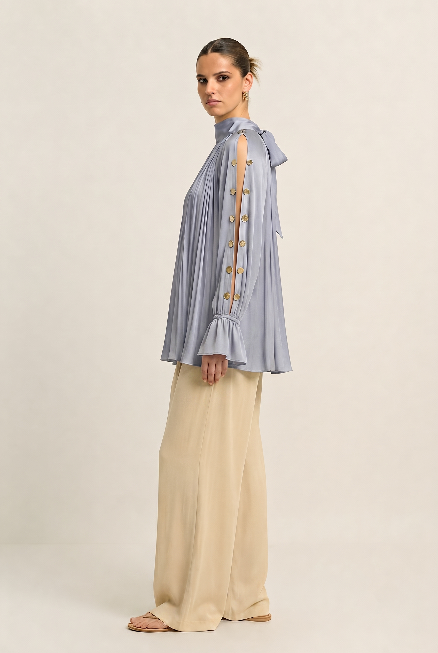 Steel Grey Halter Neck Blouse