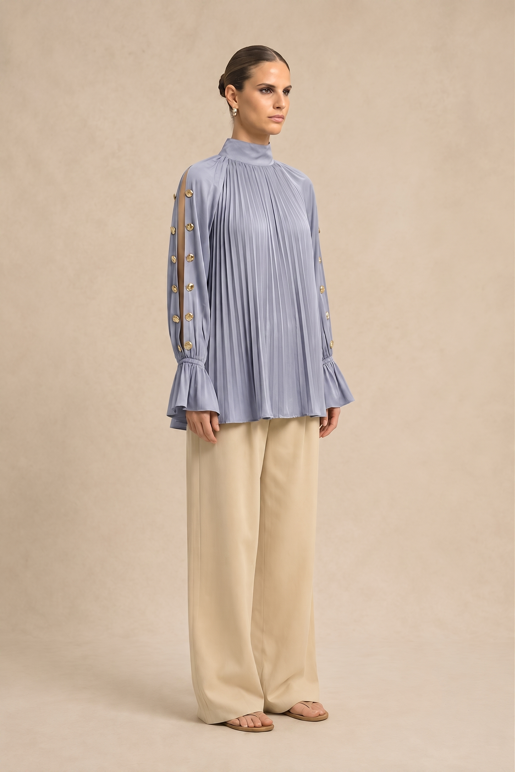 Steel Grey Halter Neck Blouse