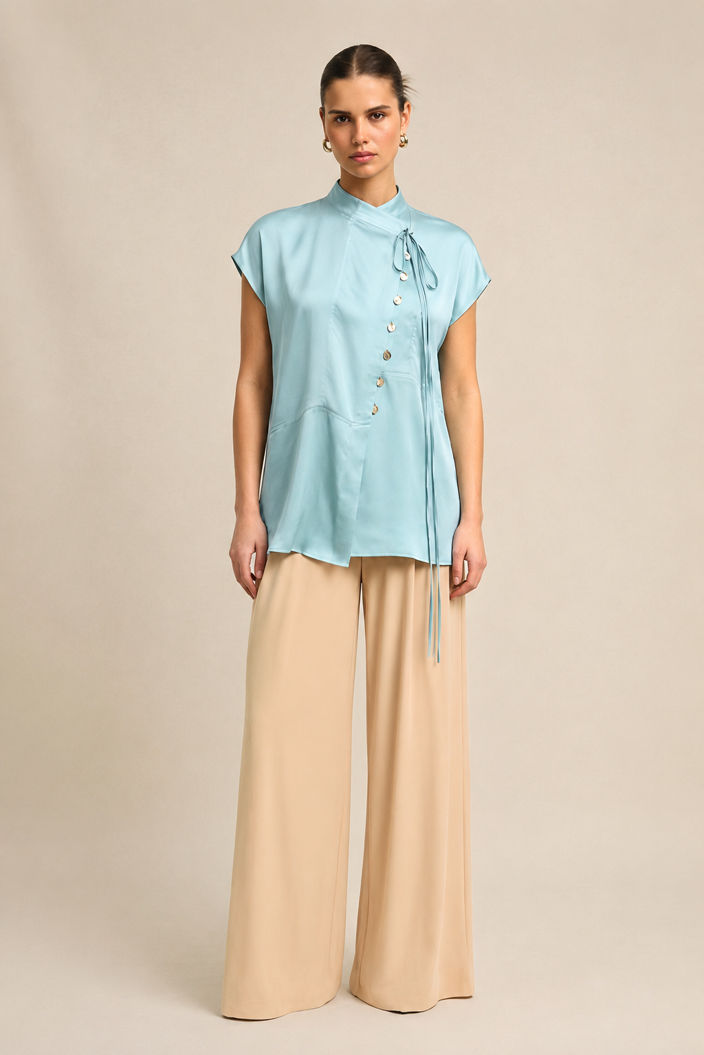 Tropical Breeze Blue Crew Neck Blouse