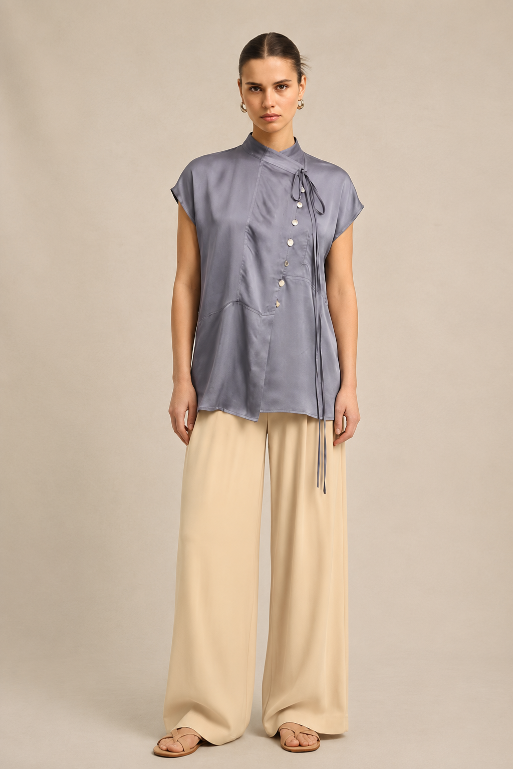 Steel Grey Crew Neck Blouse