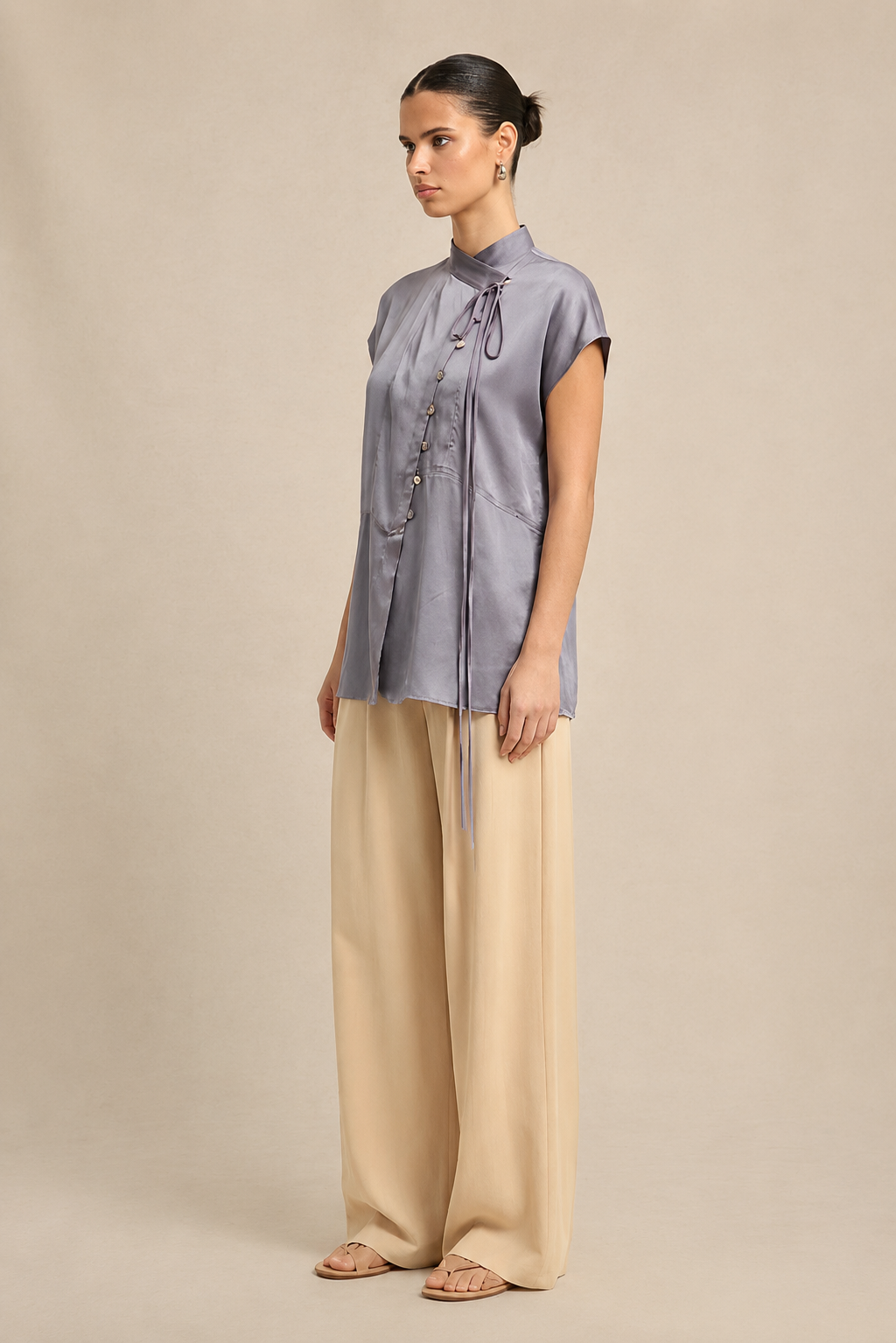 Steel Grey Crew Neck Blouse