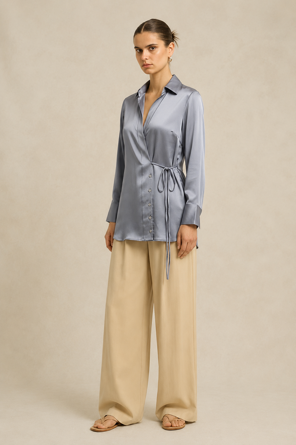 Steel Grey Wrap Blouse