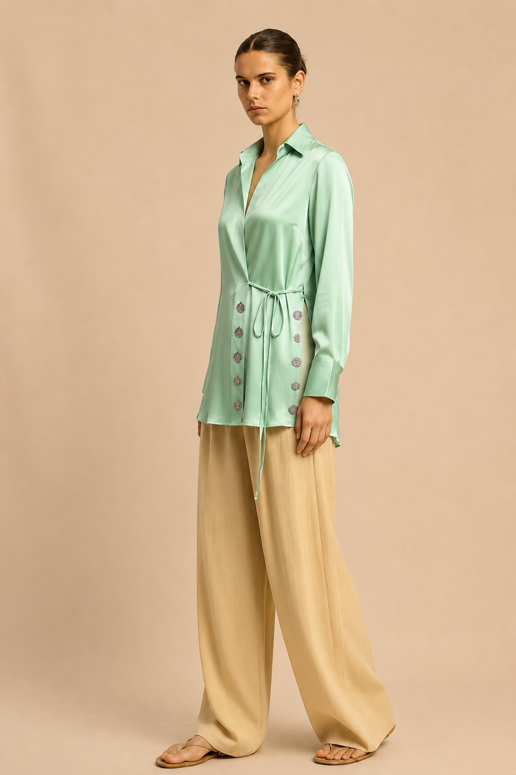 Ash Green Wrap Blouse