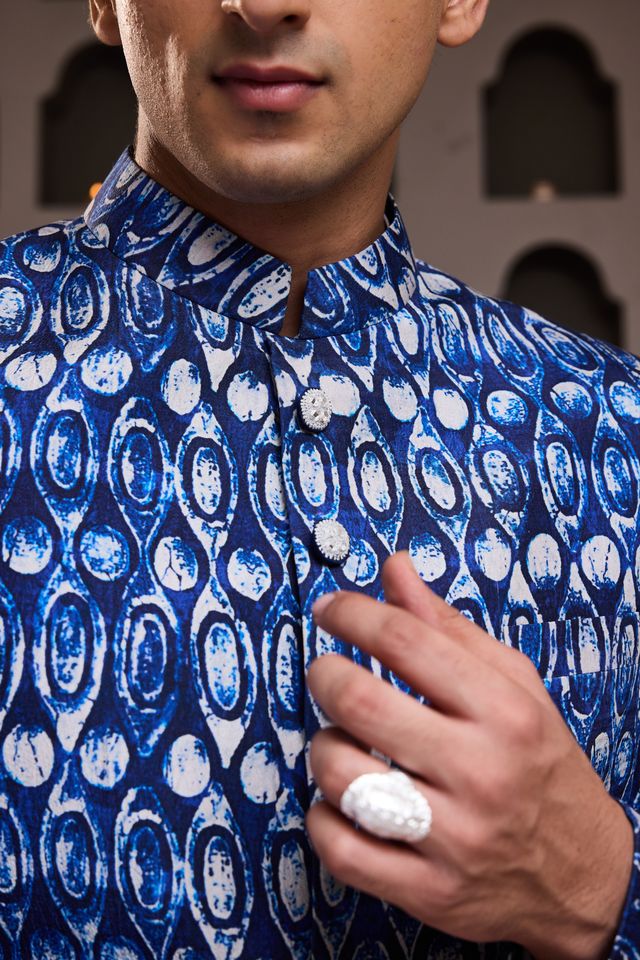 Indigo Printed Sherwani Kurta Salwar