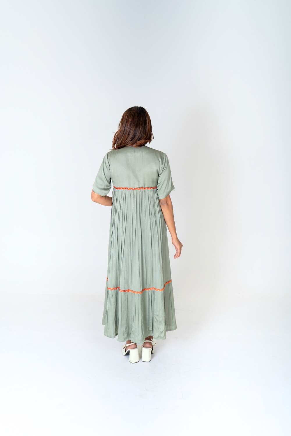 Green-Orange Braided Gather Long Cape