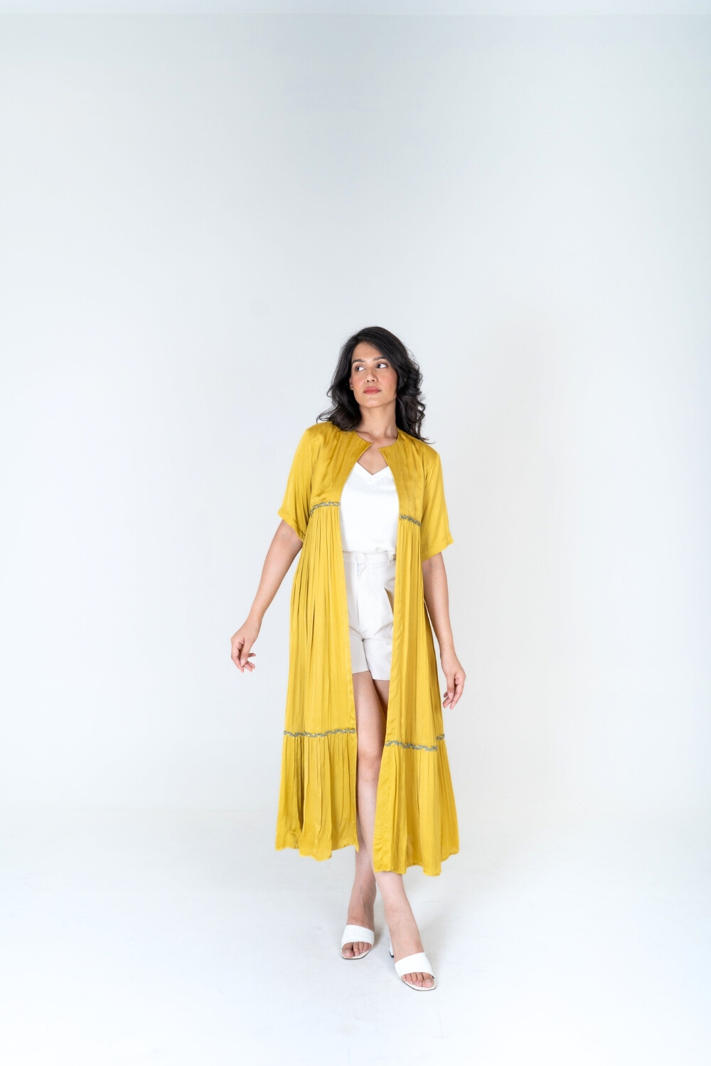 Yellow-Green Braided Gather Long Cape