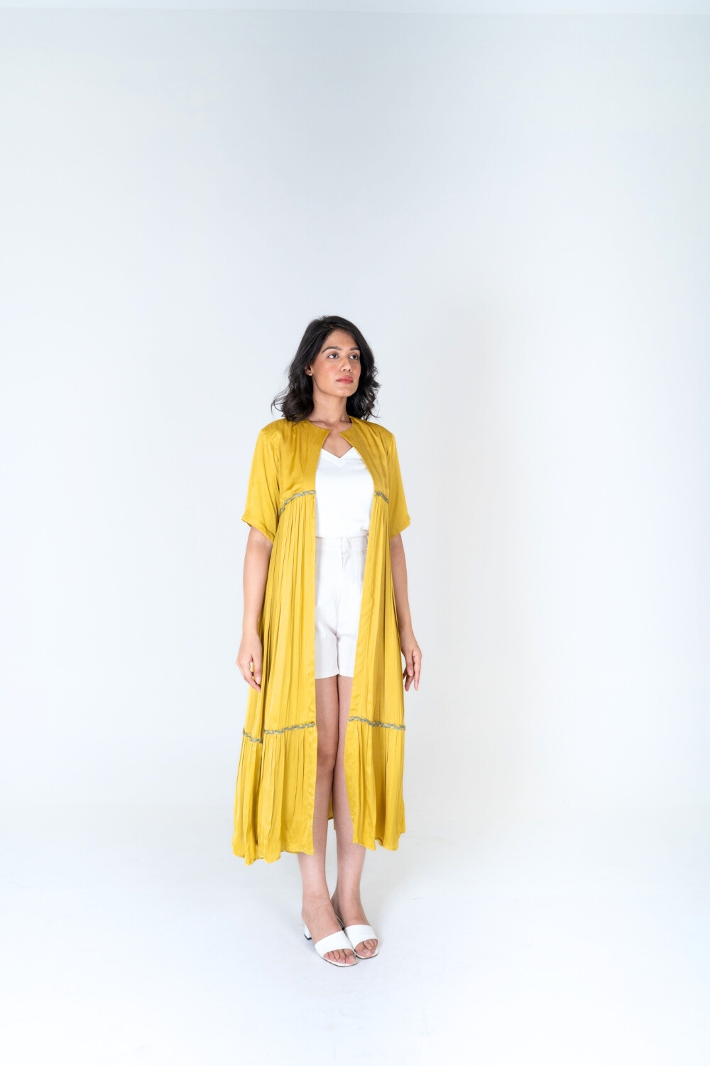 Yellow-Green Braided Gather Long Cape