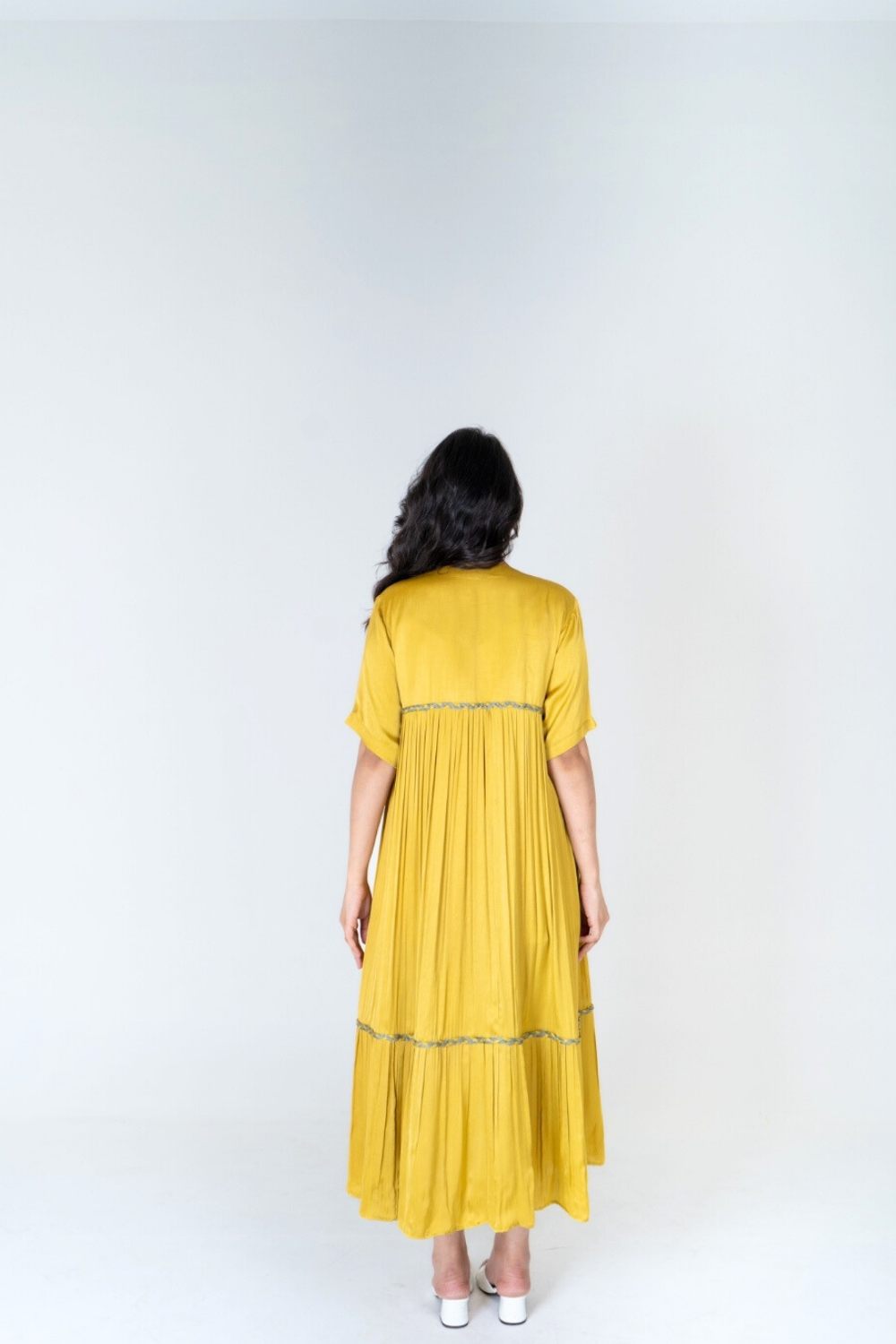 Yellow-Green Braided Gather Long Cape